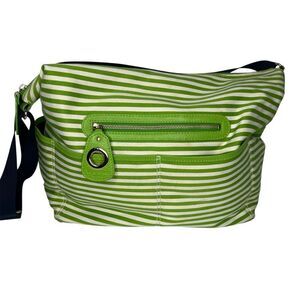 Kate Spade Cotton Blend Textile Green/White Stripped Shoulder Diaper Tote